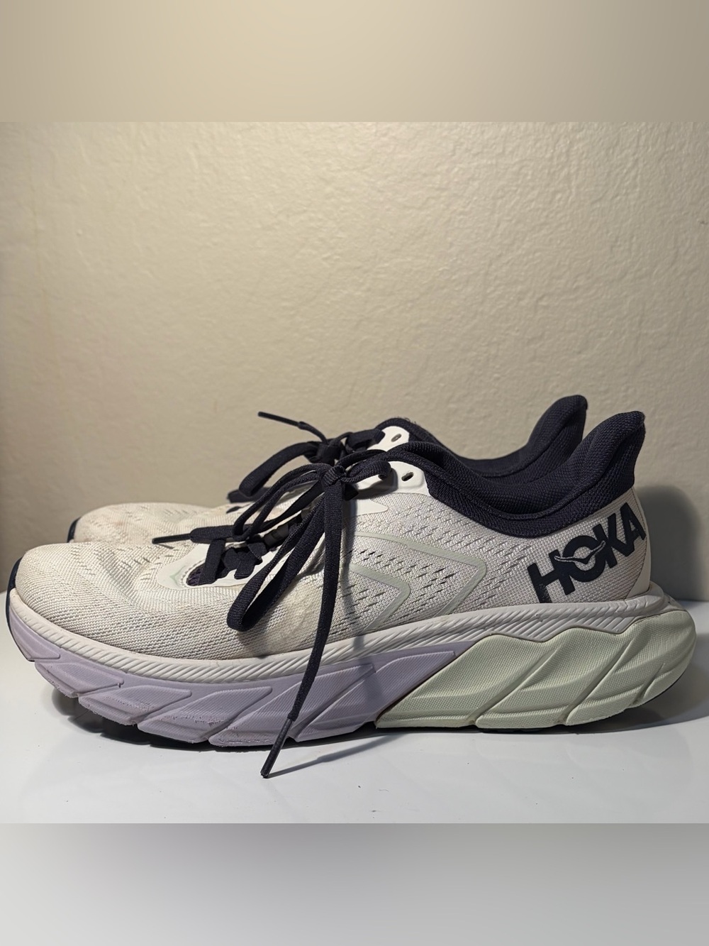 Hoka Women's White with Navy & Pale Lavender Running Shoes - Picture 2 of 5